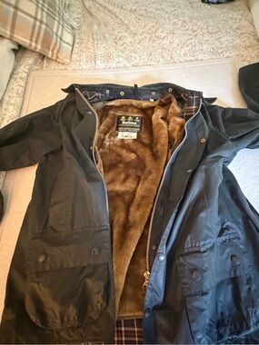 Vintage Barbour Beaufort Waxed Jacket A155 Navy C48 w/ A297 Warm Pile Liner Set